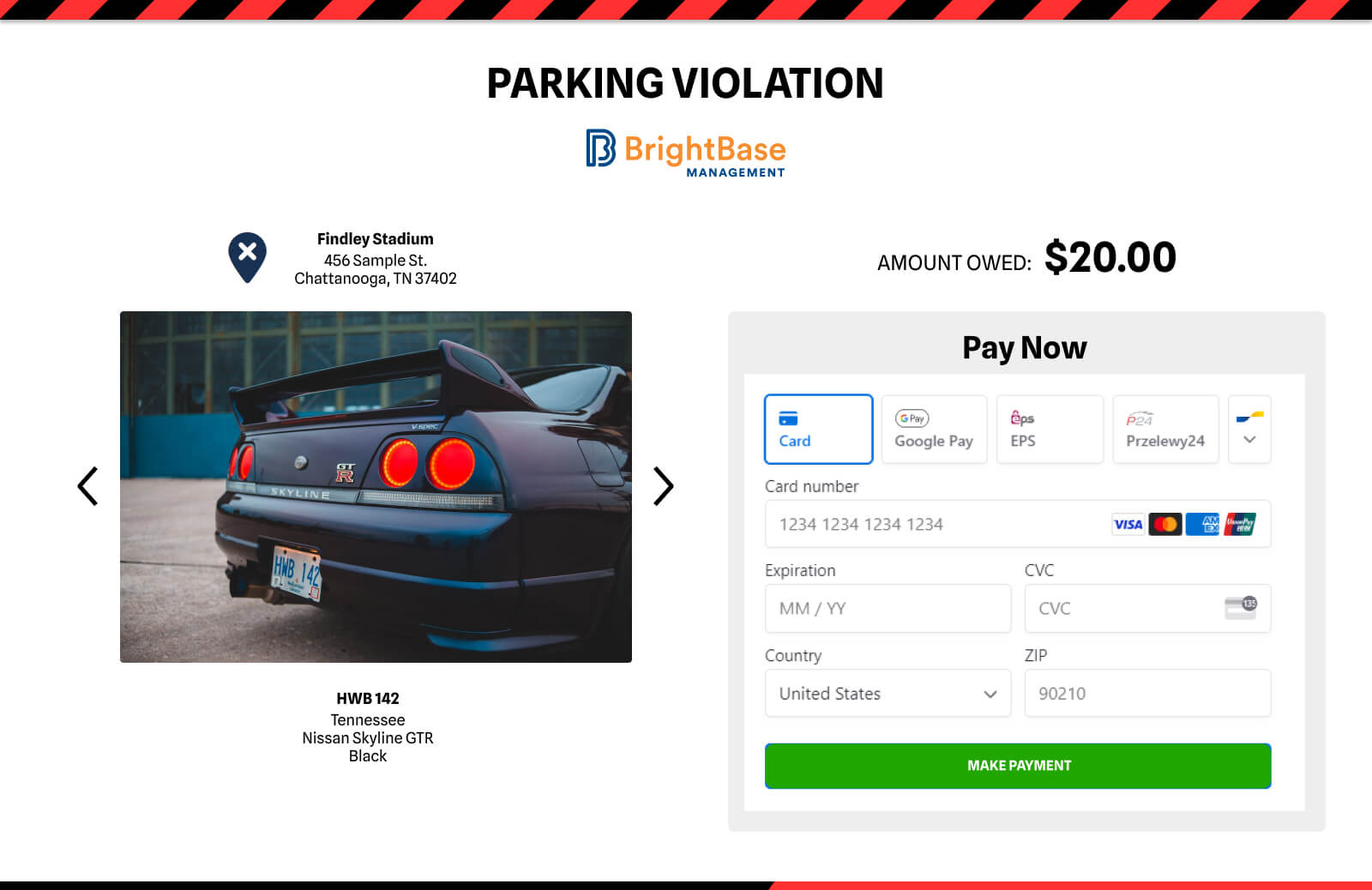 Customer view of violation inside the Sticky Ticket system.